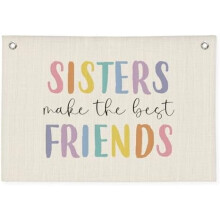 Girls Room Decor, Sisters Make The Best Friends, Canvas Banner Wall Hanging Banner Flag Decor for Nursery Classroom Playroom Kids Room