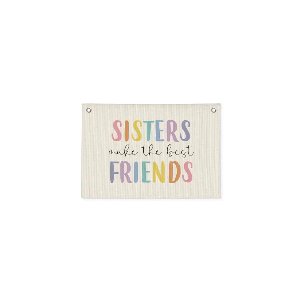 Girls Room Decor, Sisters Make The Best Friends, Canvas Banner Wall Hanging Banner Flag Decor for Nursery Classroom Playroom Kids Room
