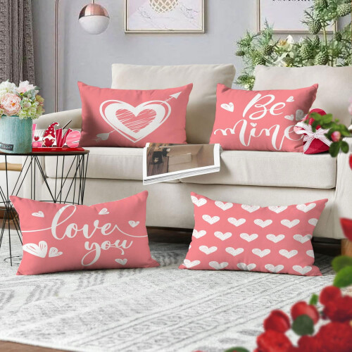 Capas de Almofada para o Dia dos Namorados em Veludo com Corações Rosa, 56x56 cm (22x22 polegadas) 1