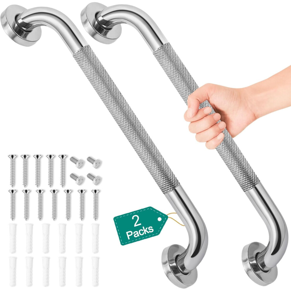 2 Pack 16" Stainless Steel Grab Bars for Bathtubs & Showers, 500LB Capacity, Anti-Slip, Compatible with Standard Wall Mounting