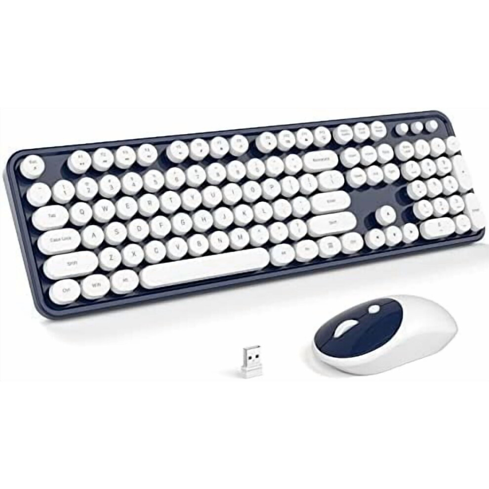 Wireless Keyboard & Mouse Combo, Full Size 2.4G Plug & Play Retro Round Set Compatible With Windows Pc/Desktop/Notebook Â Dark/Blue 9357860848060