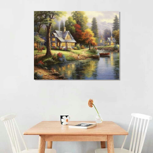 EastSmooth Thomas Kinkade River Village, Τέχνη σε καμβά, Πίνακες ζωγραφικής Thomas Kinkade, Τοπίο, Τέχνη 1