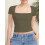 T-shirt da donna a maniche corte con scollo quadrato, foderata, basic, vestibilità slim. 1