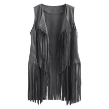 Womens Fringe Vest Hippie Sleeveless Faux Suede Tassel Leather Outerwear