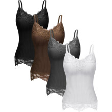 4er-Pack Damen-Spitzen-Tanktops, lange Spitzen-Camisole-Tops mit Patchwork-Design für Damen
