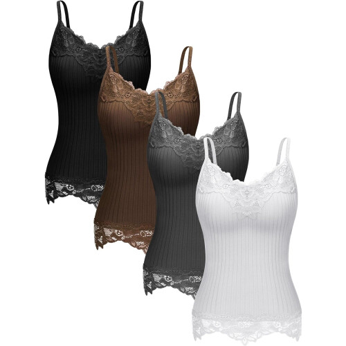 Set di 4 canotte lunghe da donna in pizzo, top patchwork in pizzo per donna