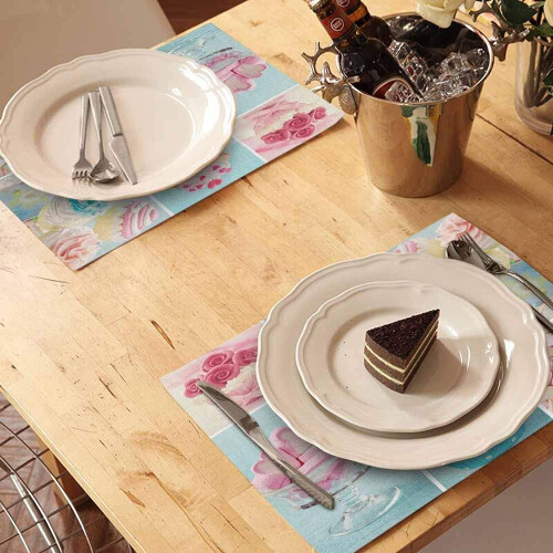 Σουπλά Sweety για την τραπεζαρία της κουζίνας, σετ 4 σουπλά από λινό με cupcakes και 2
