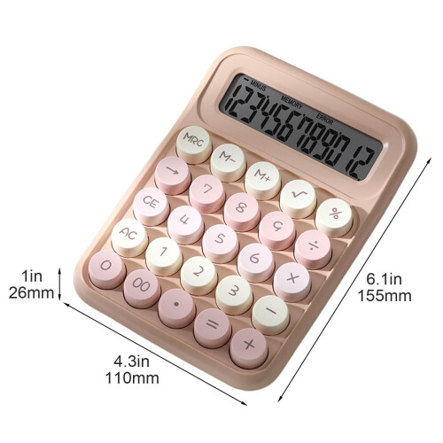 AuroraX Desktop Calculator Cute Office Basic Calculator,12 Digit Four Function Calculator with Large Mechanical Buttons and Display Teacher Supplies 2