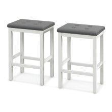 Tabourets de bar de 61 cm (24 pouces) avec assise rembourrée, repose-pieds et structure en bois d'hévéa - Blanc, hauteur bar, pour îlot de