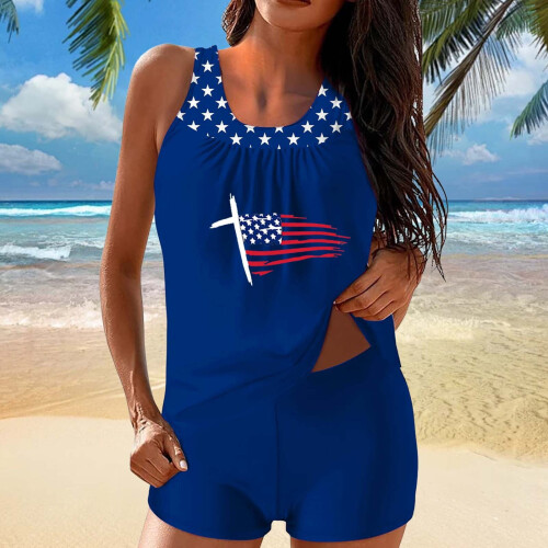 Γυναικείο μαγιό Tankini με σχέδιο αμερικανικής σημαίας – Σετ δύο τεμαχίων μαγιό 4ης 2