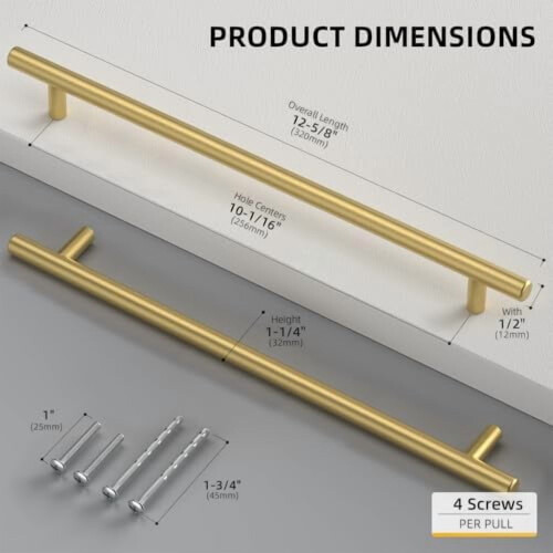 Brass Cabinet Handles Brushed Antique Gold 5-Pack 2