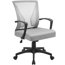 Office Mid Back Swivel Lumbar Support Desk, Computer Ergonomic Mesh Chair with Armrest, Gray