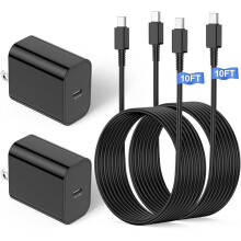 Cábla USB-C 45W, Pacáiste 2, 10 troigh + Luchtaire Balla, Ag luí le Samsung Super Fast Charging & Galaxy S24/S23/S22/S21/Note