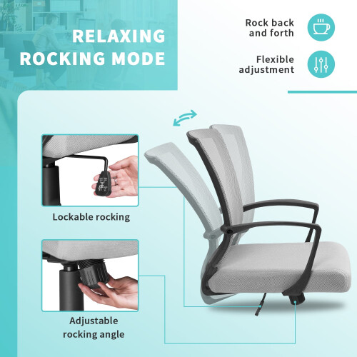 Office Mid Back Swivel Lumbar Support Desk, Computer Ergonomic Mesh Chair with Armrest, Gray 1