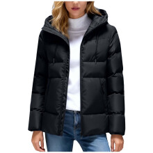 Geacă de iarnă pentru femei Kukoosong, cu glugă și puf, scurtă și fermoar, cu buzunare, caldă, la modă, în culoare solidă, casual