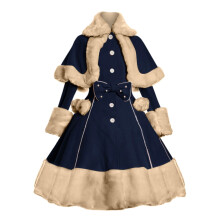 Dames winter wollen jurk met lange mouwen, wollen jas/cape set, warme bovenkleding, pluche modieuze jasjurk