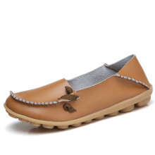Sapatos femininos de bico redondo, casuais, rasos, mocassins, sola macia, estilo mocassim, cor marrom, tamanho 35.