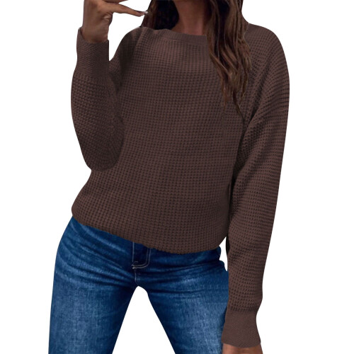 KDFJPTH Cardigan-Pullover für Damen, Langarm-Pullover, einfarbig bedruckt, Kaffee S