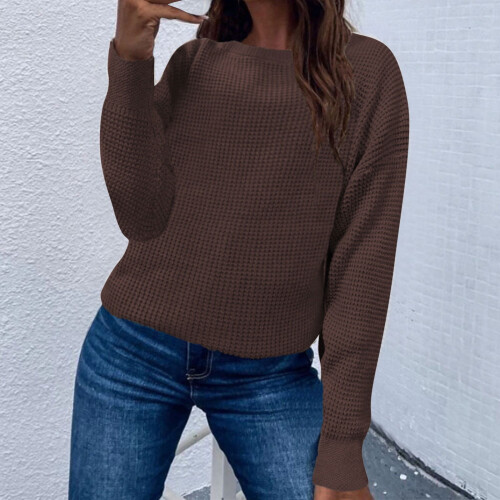 KDFJPTH Cardigan-Pullover für Damen, Langarm-Pullover, einfarbig bedruckt, Kaffee S 1