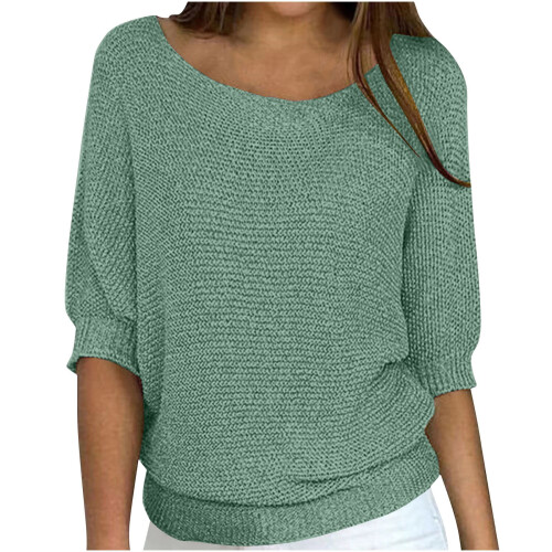 BoLi Damenpullover, einfarbig, Rundhalsausschnitt, Kurzarm, locker geschnitten, Größen S-5XL
