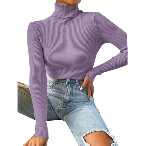 Damen-Kurzpullover, Herbst/Winter, einfarbiger Rollkragenpullover, schmal geschnittener Strickpullover 2
