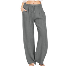 Calças de linho CHGBMOK femininas, casuais, de cintura alta, pernas largas e corte reto, em algodão e linho, tamanhos P-3XG.