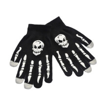 Halloween Skeleton Gloves Glow in the Dark, Full Finger Skeleton Pattern Knitted Warm Gloves, Cosplay Costume Accessories for Men Women Adults