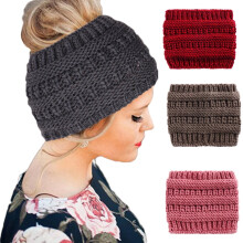 Modieuze wintermuts voor dames met paardenstaartopening, elastische wollen gebreide muts/hoofddoek