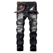 Jeansbroek voor heren, skinny jeans, donkere wassing, knoopsluiting, ritssluiting, lange jeans, trendy jeans met zakken