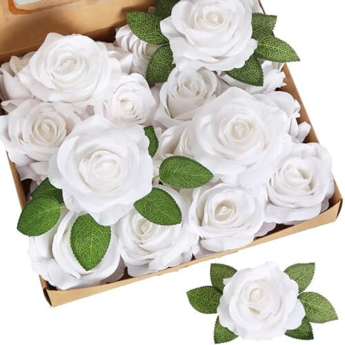 20 roses artificielles blanches en soie avec tiges