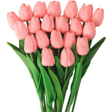 Rózsaszín műtulipánok, 10 db, 13,5"-os valódi tapintású művirágok otthonra, irodába, esküvőre, csokorra, ajándékba – virágdíszekkel