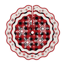 Saia para árvore de Natal de 90 cm com estampa xadrez de flocos de neve, base de tecido vermelho para decoração natalina.