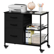 Mobile File Cabinet, 3 Drawer Fabric Lateral Filing Cabinet fits A4, Letter Size, Printer W/Open Shelf & Lockable Wheels for Home Office, Gray