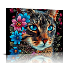Leinwanddrucke mit Katzen- und Blumenmotiv, 50 x 40 cm, für Wohnzimmer, Schlafzimmer und Büro