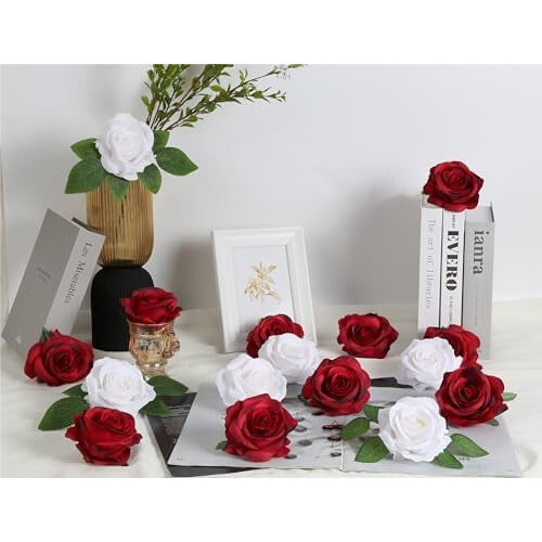 20 roses artificielles blanches en soie avec tiges 1