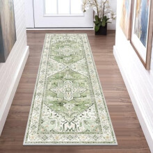 Tapis de couloir lavable 2x6, antidérapant, style bohème vintage, avec envers en caoutchouc, en fausse laine à poils courts résistante aux taches