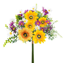 Bouquet artificiel de tournesols avec marguerites et eucalyptus