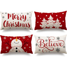 Fodere per cuscini natalizie rosse 12x20, set da 4, compatibili con cuscini standard – Albero di Natale, fiocco di neve, decorazioni invernali