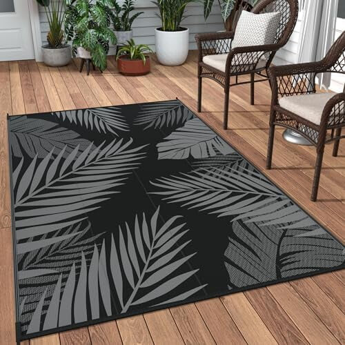 Outdoor Rug Waterproof 3'x5' Reversible Plastic Straw Black