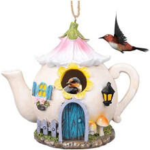 Vogelhuisjes, vogelhuisjes van hars voor buiten, decoratieve vogelhuisjes, hangende vogelhuisjes in de vorm van een gieter voor buiten, geschikt voor