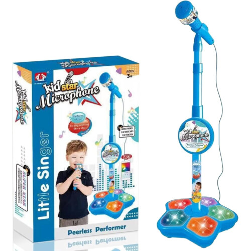 Micro karaoké tout-en-un pour enfants avec support bleu