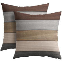 Housses de coussin imitation bois gris/brun 40 x 40 cm, coton-lin aspect bois rustique, pour lit/canapé/terrasse, décoration intérieure, lot de 2