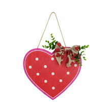 Valentine's Day Heart Door Sign – Red & Pink Wooden Wall Hanging with Plaid Bow, Compatible with Front Door Decor