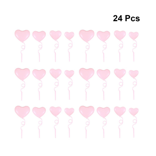 Pink Heart-Shaped Cake Toppers Plastic 24pcs 2