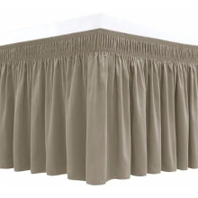 Bedrok voor tweepersoonsbed (Queen size), 38 cm hoog, taupekleurig, verstelbare elastische volant, kreuk- en kleurvast, zijdezachte luxe stof,