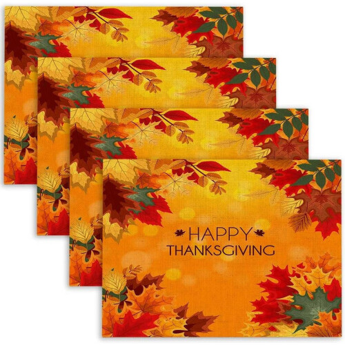 Sets de table en lin à motif feuilles d'automne (lot de 4)