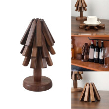 Isolatiemat van zwart walnoothout – Hittebestendig, 20 cm ronde eettafelmat, Japanse stijl, handgemaakt, duurzaam, cadeau voor huis/keuken/kerst
