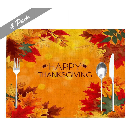 Sets de table en lin à motif feuilles d'automne (lot de 4) 2