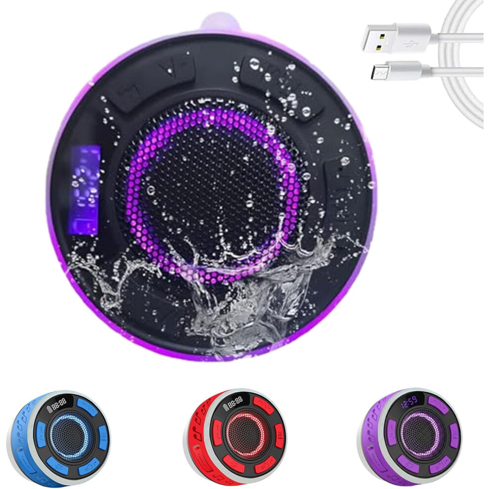 Ipx6 Waterproof Shower Speaker With Led Clock Screen - Portable Bluetooth 5.3 Radio, Rgb Lights, Suction Cup 9149926156819