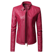 Női műbőr motoros dzseki, rövid, könnyű motoros kabát, plus size slim fit – bordó XL, motorozáshoz kompatibilis